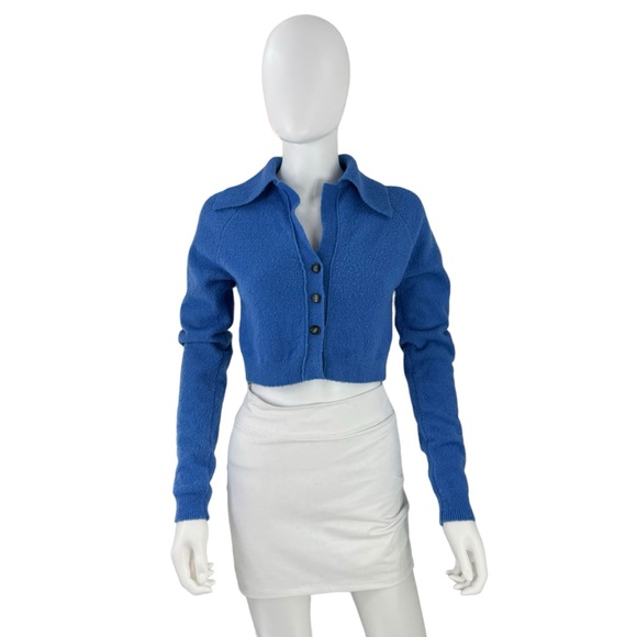 Nanushka NEW Josi Spread Collar Merino Wool V Neck Crop Cardigan in Blue Size XS - Picture 3 of 8